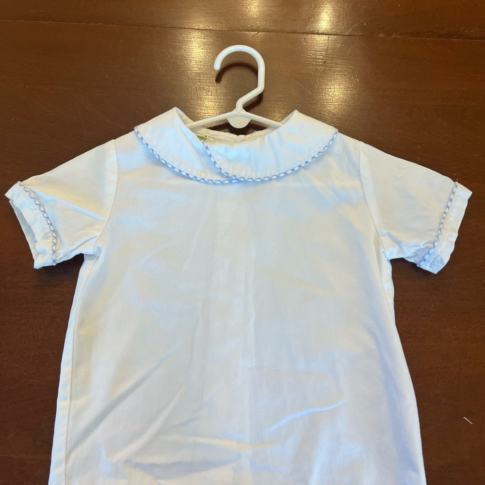 White Collared Top with blue cord trim